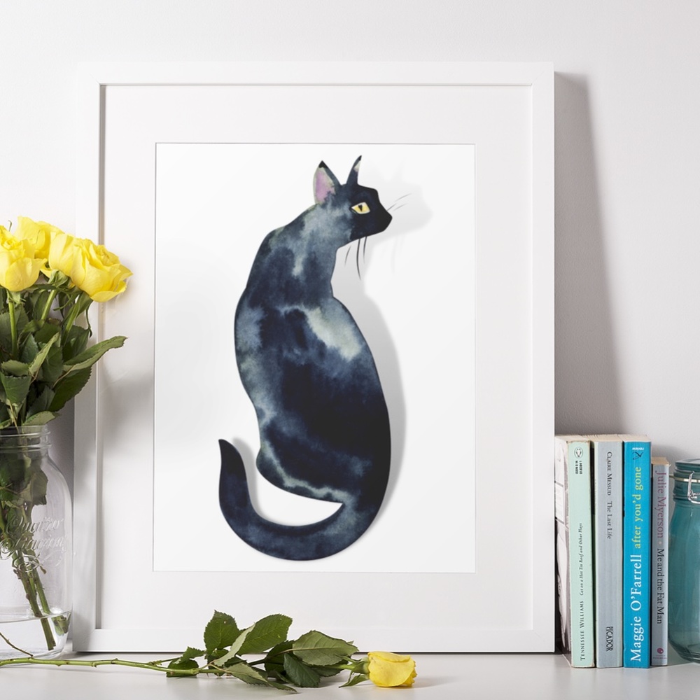 Watercolor Black Cat Portrait Wall Art Print Poster Unframed - Picture 6 of 16